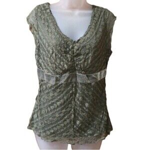 Merona Green Gray Velour Lacey Cap Sleeve Top Medium Nylon Spandex Polyesterr